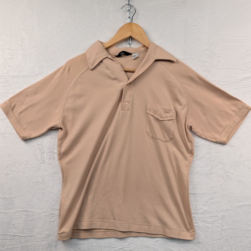 VTG Par Four Polo Shirt Men's S Tan Beige Short Sleeve Pocket Golf Sporty 70s